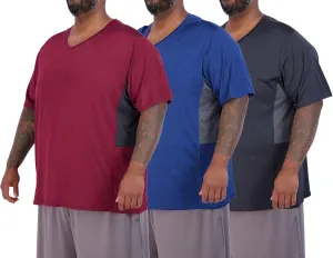 Real Essentials 3 Pack: Mens Big & Tall V-Neck Short-Sleeve Tech Stretch Dry-Fit T-Shirt (3X Tall-5X Tall)