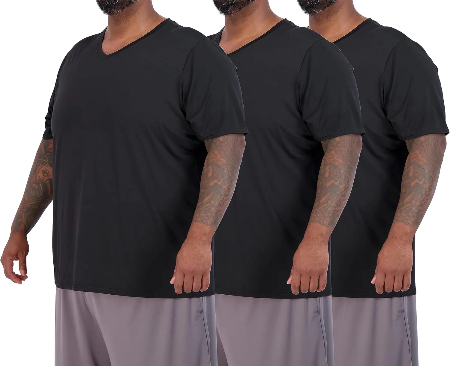 Real Essentials 3 Pack: Mens Big & Tall V-Neck Short-Sleeve Tech Stretch Dry-Fit T-Shirt (3X Tall-5X Tall)
