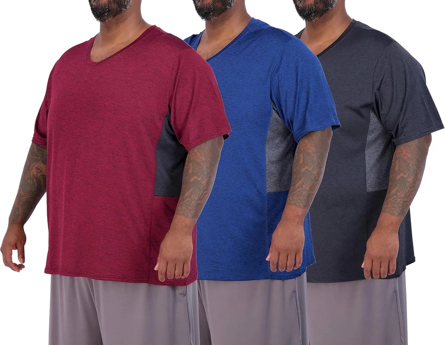 Real Essentials 3 Pack: Mens Big & Tall V-Neck Short-Sleeve Tech Stretch Dry-Fit T-Shirt (3X Tall-5X Tall)
