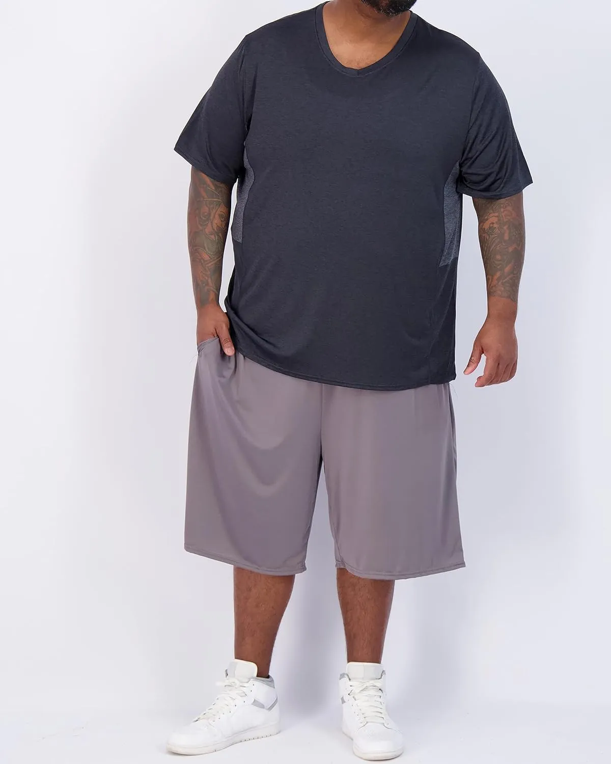 Real Essentials 3 Pack: Mens Big & Tall V-Neck Short-Sleeve Tech Stretch Dry-Fit T-Shirt (3X Tall-5X Tall)