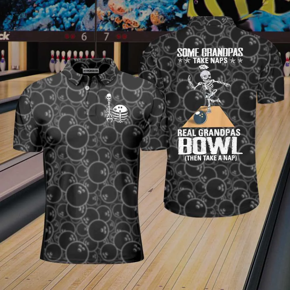Real Grandpas Bowl Polo Shirt, Black Ball Pattern Bowling Polo Shirt, Funny Bowling Shirt With Sayings Coolspod