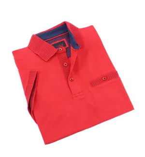 Red Pocket Polo With Dot Trim
