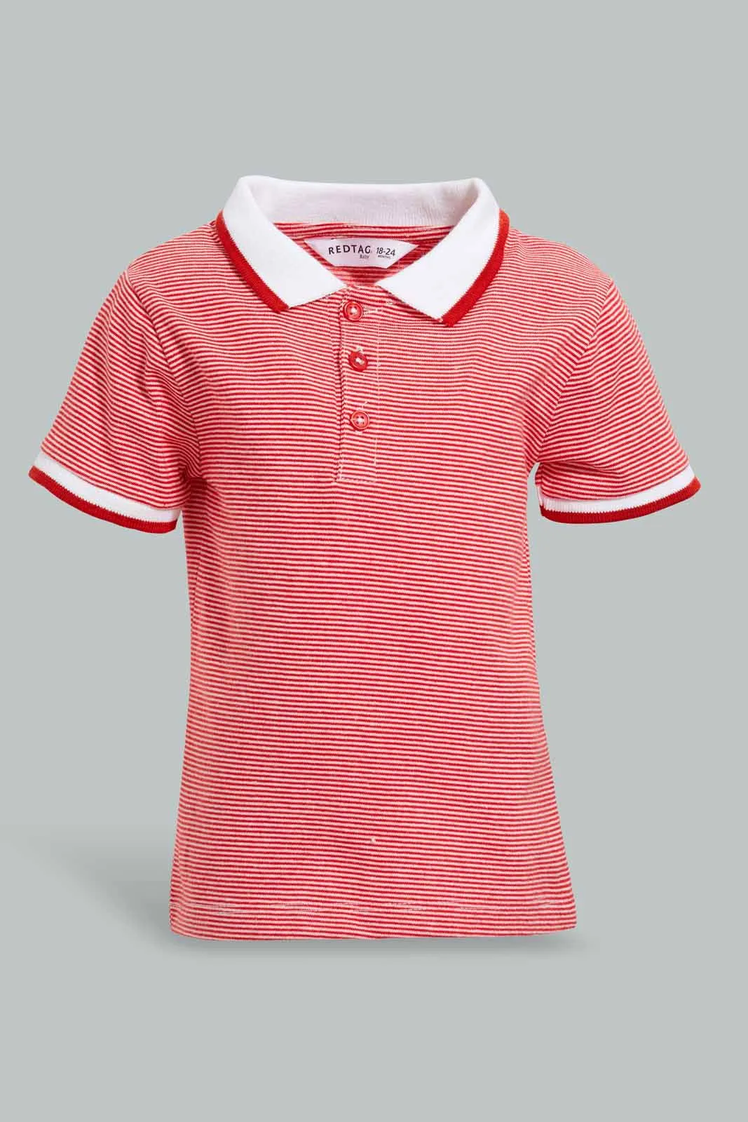 Red Striped Polo Shirt For Baby Boys