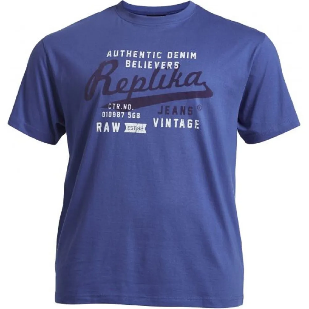 Replika Pure Premium Cotton Printed Crew Neck Tee Shirt "Replika Jeans Logo"