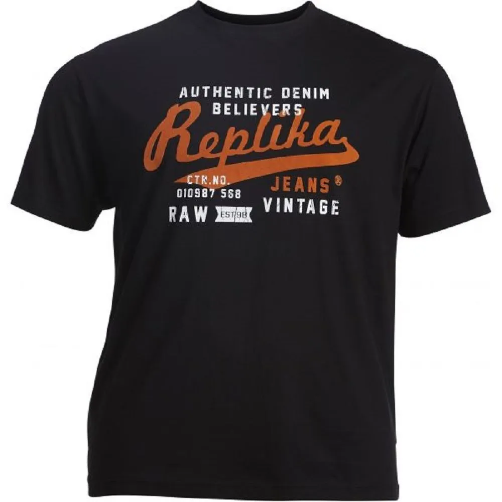 Replika Pure Premium Cotton Printed Crew Neck Tee Shirt "Replika Jeans Logo"