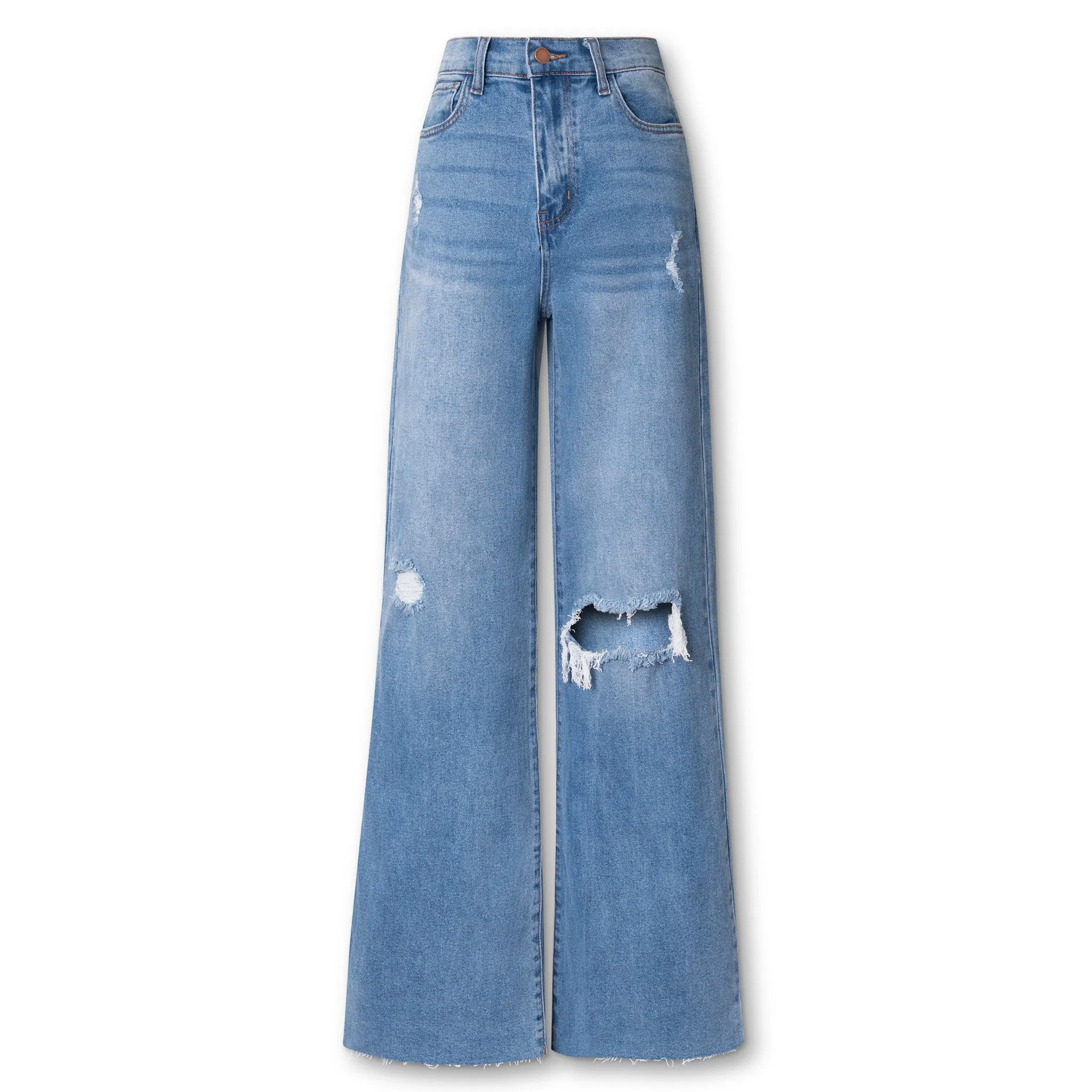 Rewind High Rise Distressed Straight Leg Jeans - Medium Wash