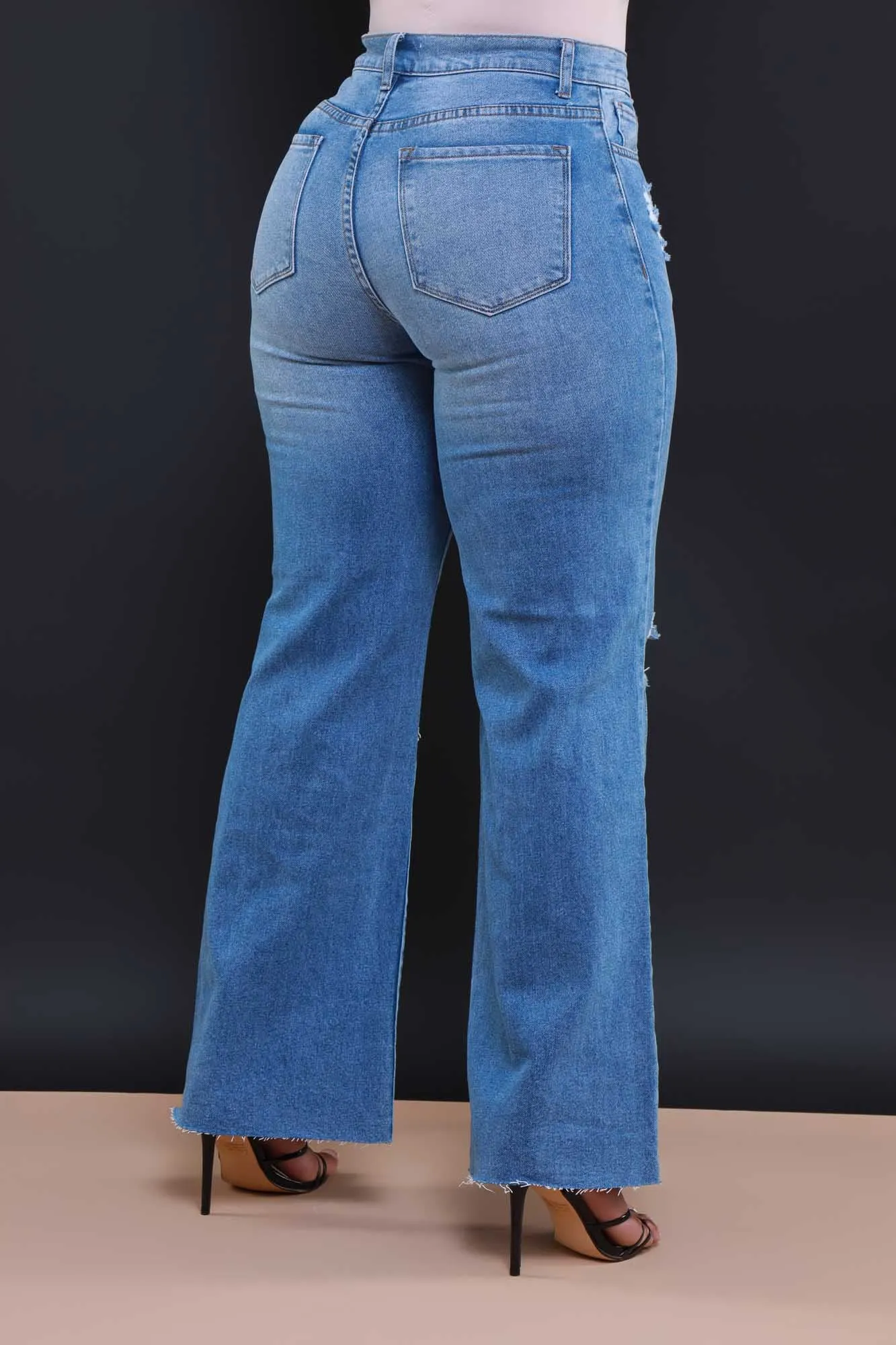 Rewind High Rise Distressed Straight Leg Jeans - Medium Wash