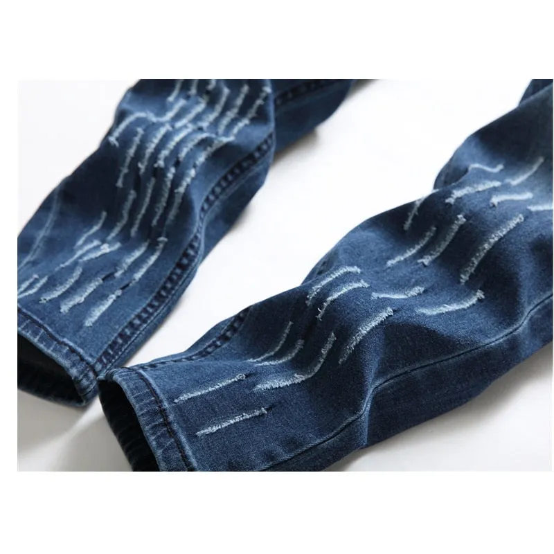 Ripped Patchwork Men's Jeans Pants Slim Stretch trousers