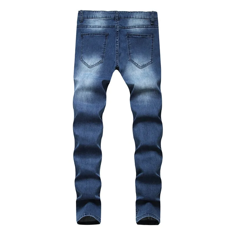 Ripped Patchwork Men's Jeans Pants Slim Stretch trousers
