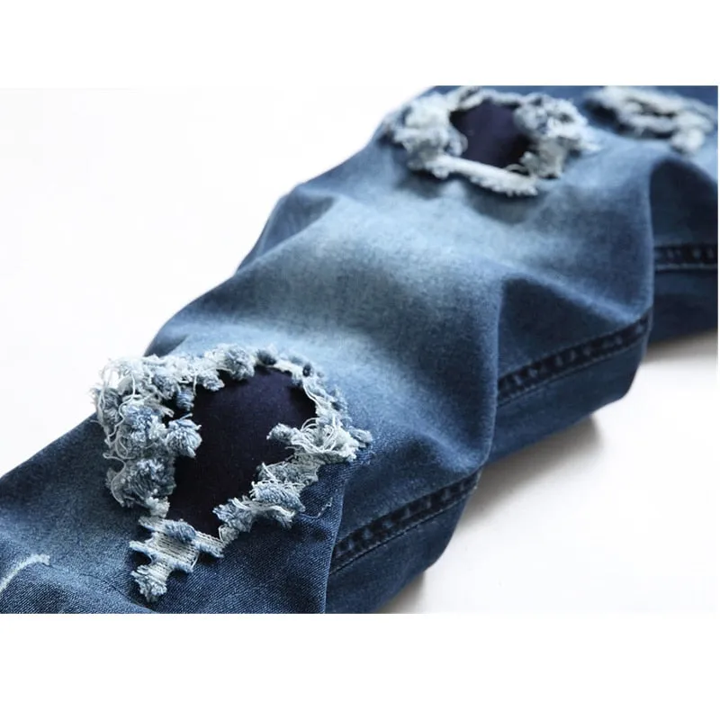 Ripped Patchwork Men's Jeans Pants Slim Stretch trousers