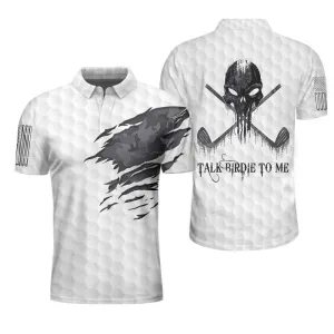 Ripped Vintage Golfing Skull Camouflaged Polo, Talk Birdie To Me Golf Pattern Polo Shirt, Best Golf Shirt For Men Coolspod