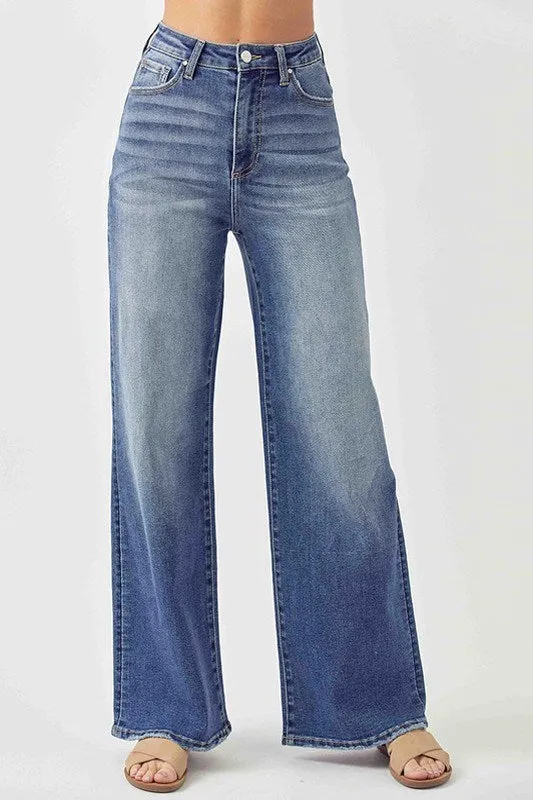 Risen High-Rise Wide Leg Jeans