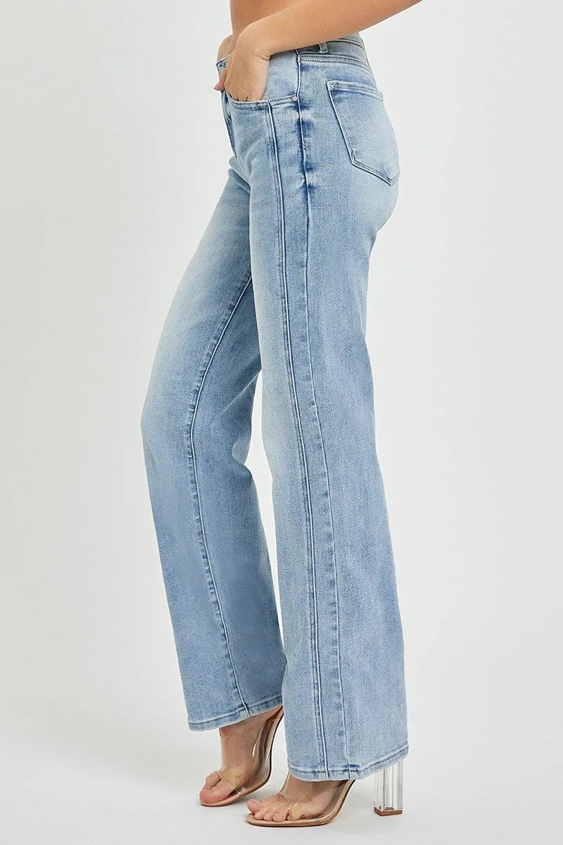 Risen Mid Rise Straight Denim Jeans