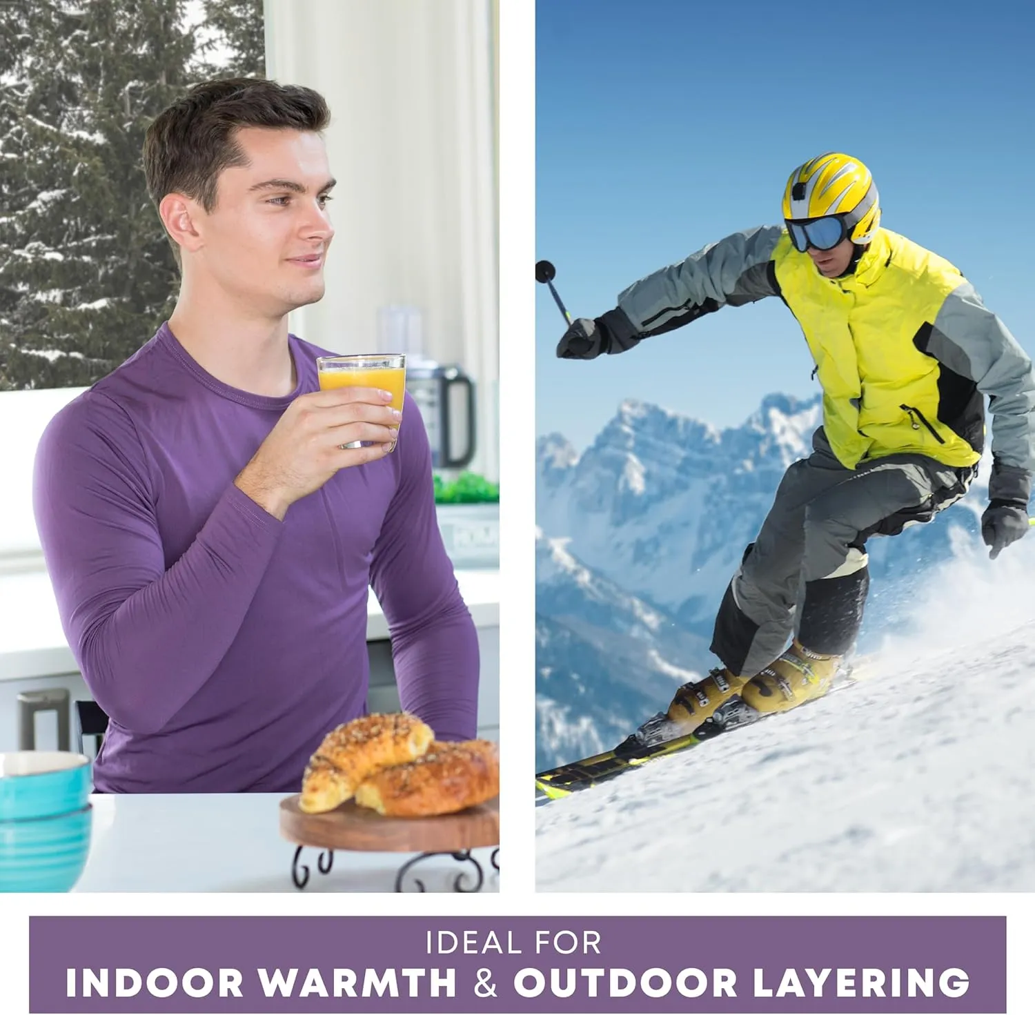 Rocky Thermal Shirts for Men Long Sleeve Thermals Base Layer Top Warm Fleece Lined Long Johns Underwear Cold Weather/Skiing