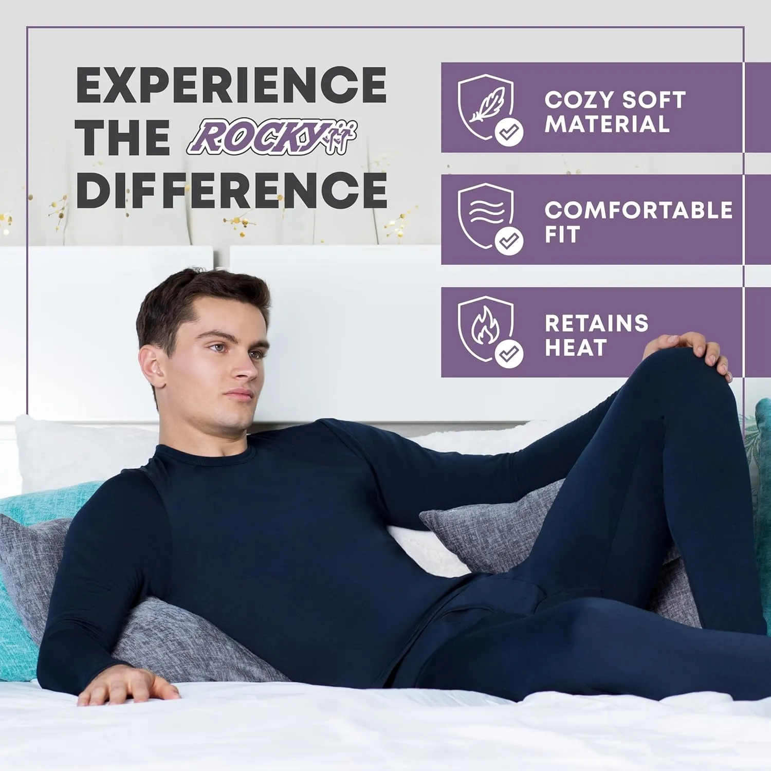 Rocky Thermal Shirts for Men Long Sleeve Thermals Base Layer Top Warm Fleece Lined Long Johns Underwear Cold Weather/Skiing