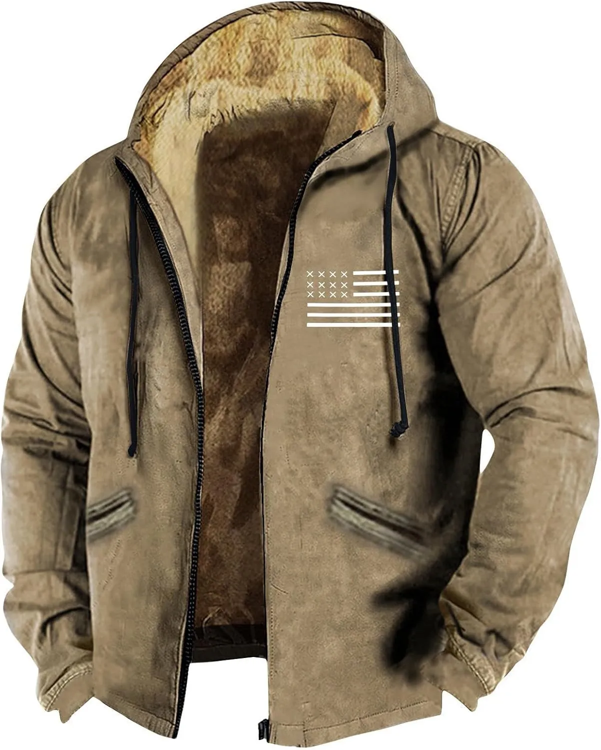 RTRDE Mens Work Jacket Fleece Sherpa Lined Hoodie Jackets Long Sleeve Printed Zip Up Winter Coats Work Jacket, M-7XL