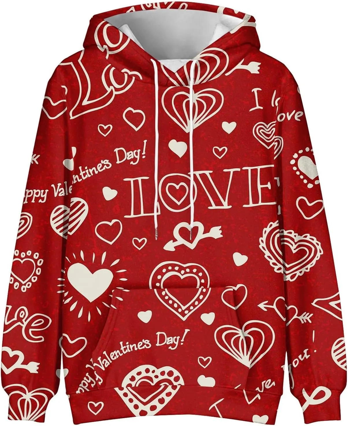 RTTUIOP Work Shirts For Men Hawaiian Long Sleeve Jacket Valentine's Day With Cap Cool Hoodie Heart Comfort With Pockets
