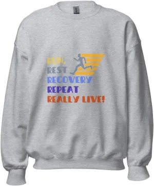 Runners Lifestyle Retro Bold Graphic Unisex Sweatshirt- Run Recover Repeat Relax Colorful Graphic Pullover Long Sleeve