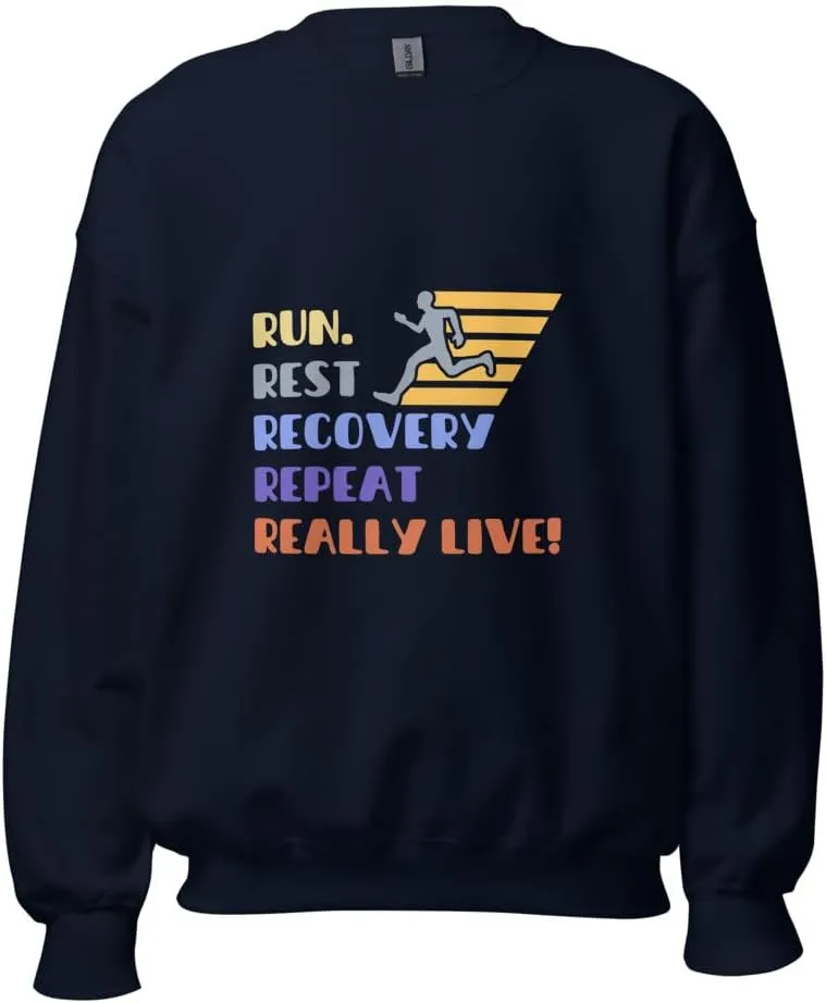 Runners Lifestyle Retro Bold Graphic Unisex Sweatshirt- Run Recover Repeat Relax Colorful Graphic Pullover Long Sleeve