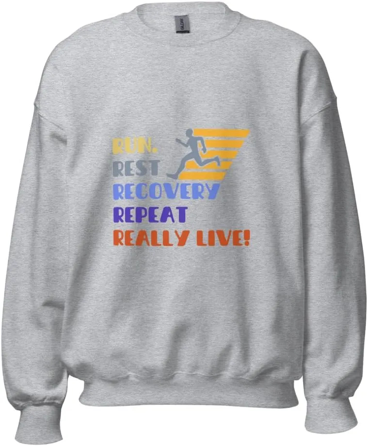 Runners Lifestyle Retro Bold Graphic Unisex Sweatshirt- Run Recover Repeat Relax Colorful Graphic Pullover Long Sleeve