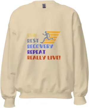Runners Lifestyle Retro Bold Graphic Unisex Sweatshirt- Run Recover Repeat Relax Colorful Graphic Pullover Long Sleeve