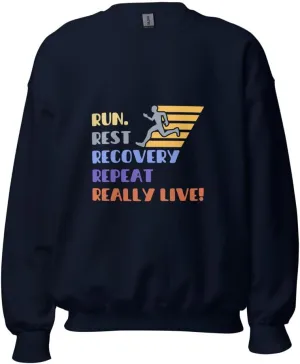 Runners Lifestyle Retro Bold Graphic Unisex Sweatshirt- Run Recover Repeat Relax Colorful Graphic Pullover Long Sleeve