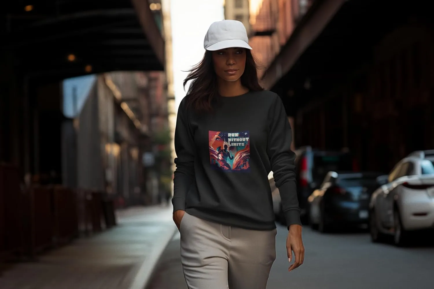 Running Fashion Graphic Sweatshirt Unisex - Run Without Limits Graphic Sweater for Men, Night Runner Workout Sweatshirt