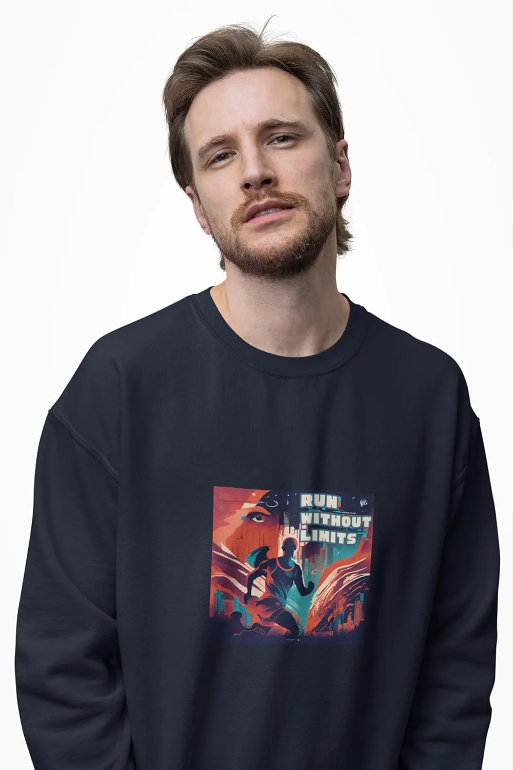 Running Fashion Graphic Sweatshirt Unisex - Run Without Limits Graphic Sweater for Men, Night Runner Workout Sweatshirt
