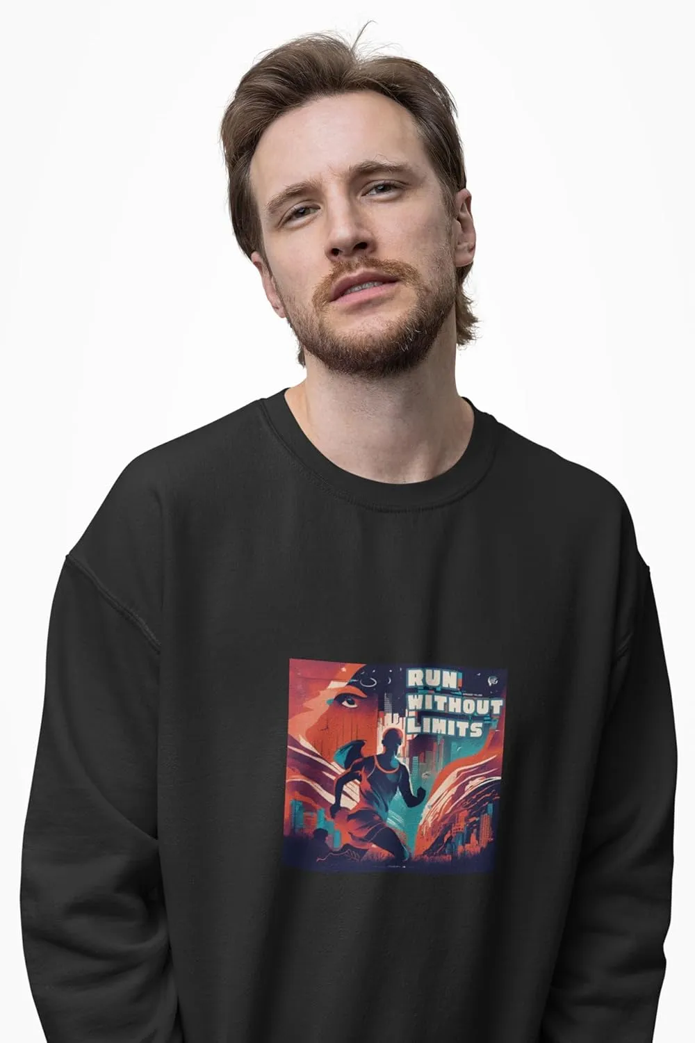 Running Fashion Graphic Sweatshirt Unisex - Run Without Limits Graphic Sweater for Men, Night Runner Workout Sweatshirt