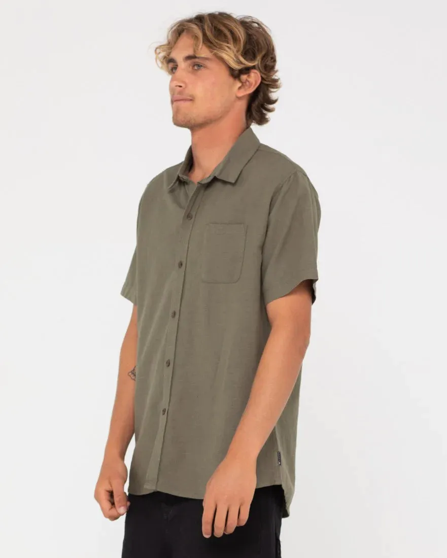 RUSTY Overtone Short Sleeve Linen Shirt - Shadow Army