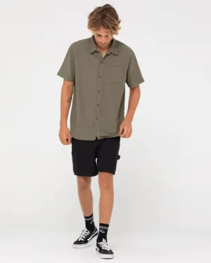RUSTY Overtone Short Sleeve Linen Shirt - Shadow Army