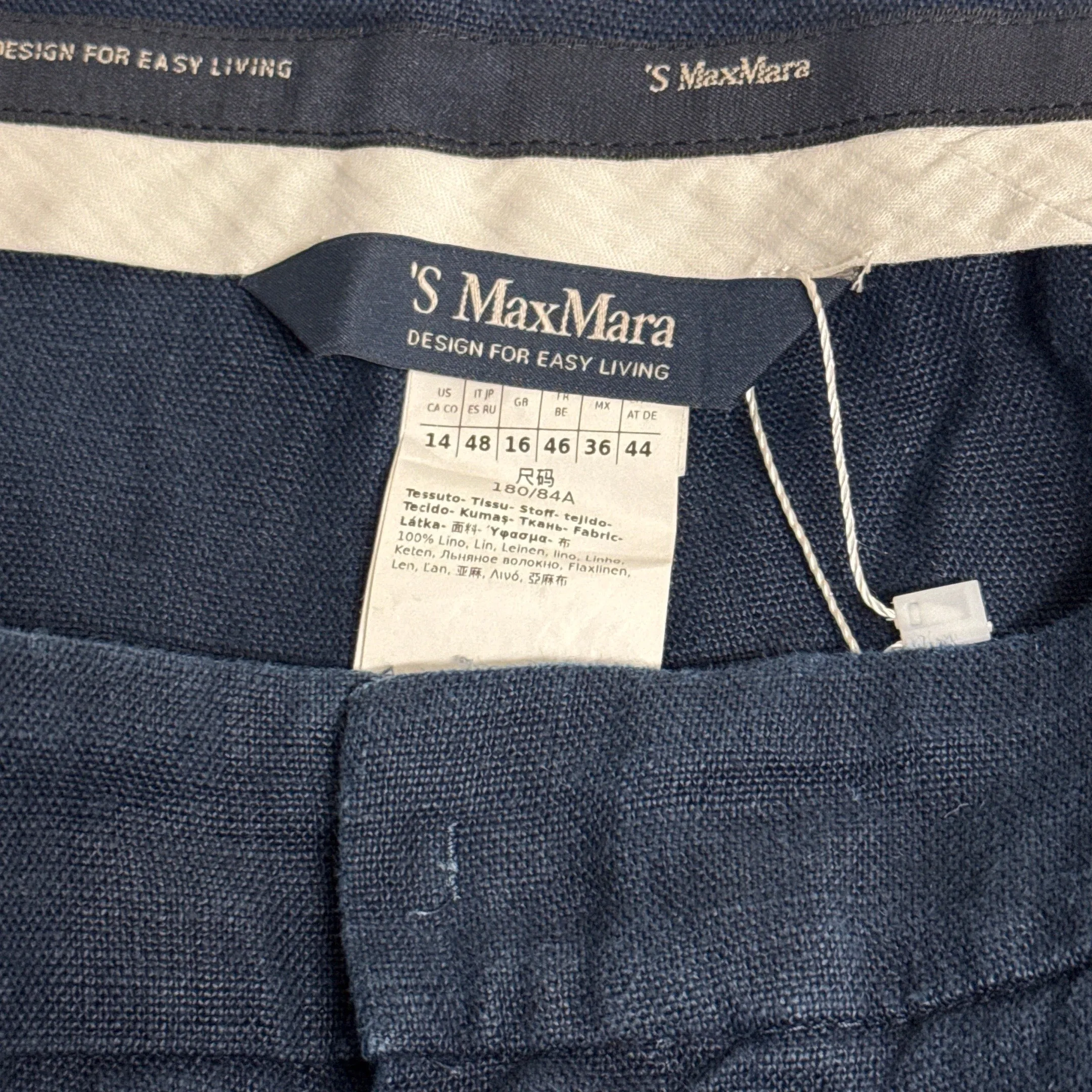 S Max Mara Women's Navy Linen Wide-leg Trousers