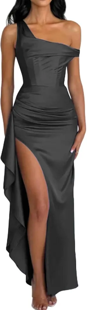 Satin Formal Dresses for Women One Shoulder Bridesmaid Dresses 2025 Bodycon Pleated Formal Evening Gowns ACE174