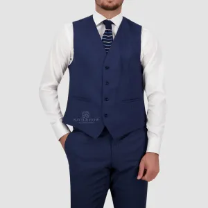 Savile Row Classic Fit Mens Isaac Vest in Blue D3 Pure Wool