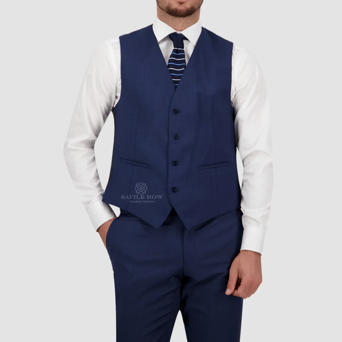 Savile Row Classic Fit Mens Isaac Vest in Blue D3 Pure Wool