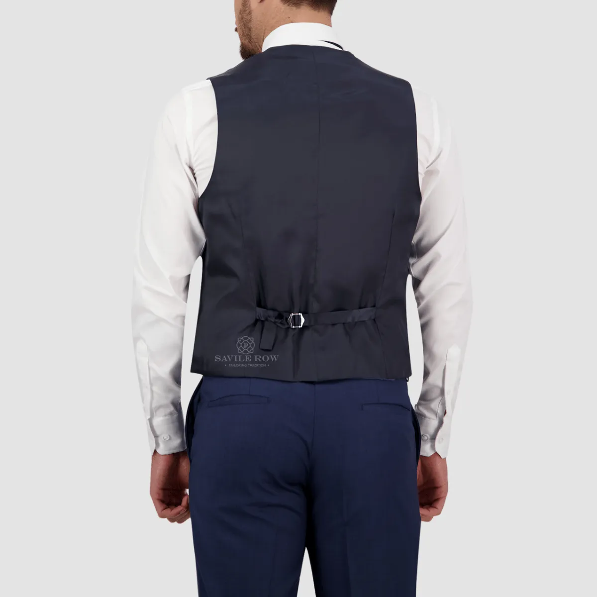 Savile Row Classic Fit Mens Isaac Vest in Blue D3 Pure Wool