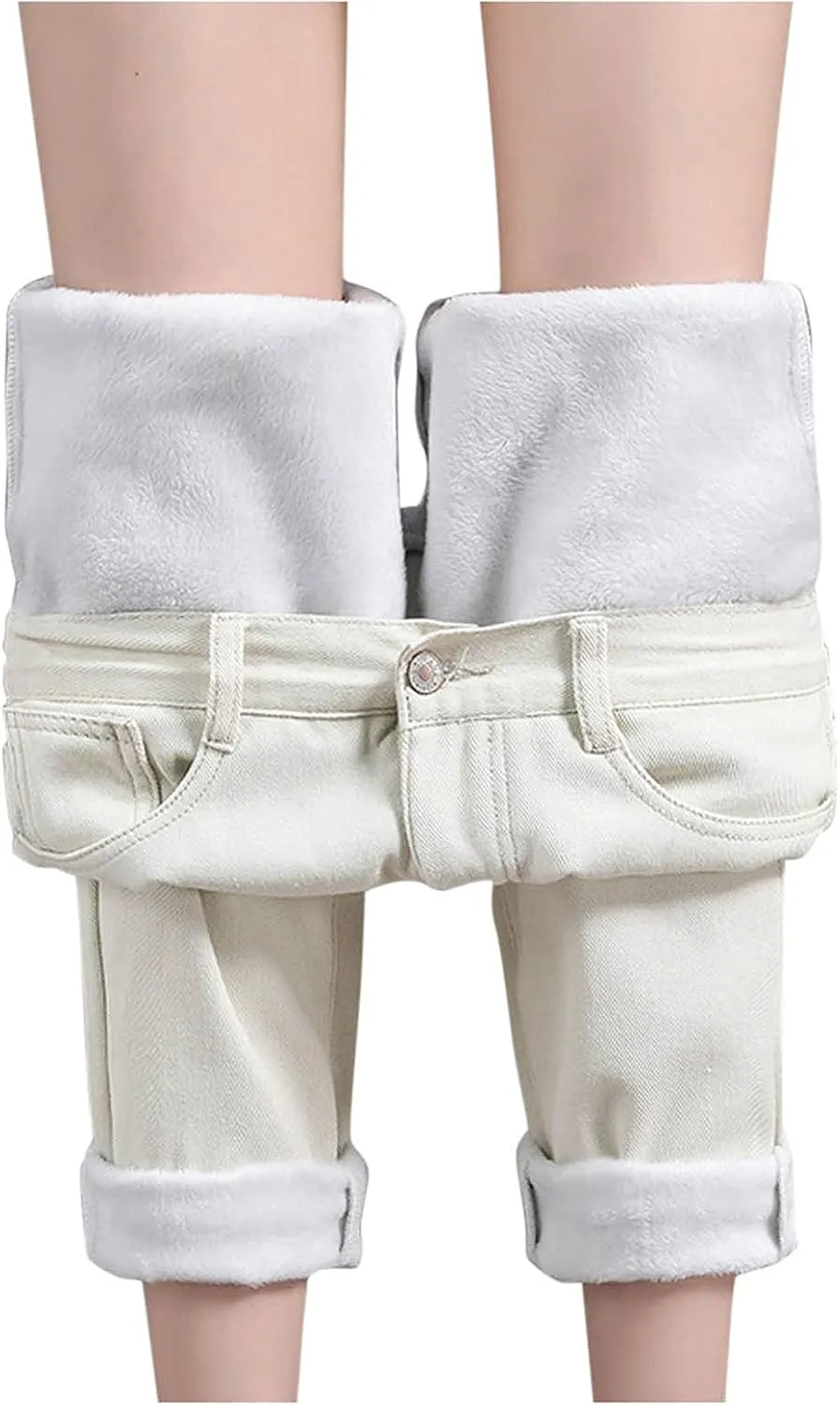 sdbrld Fleece Lined Jeans Women,Womens Fleece Lined Jeans Winter Warm Thermal Jeans Thicken Skinny Stretch Denim Pants Tights