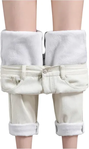 sdbrld Fleece Lined Jeans Women,Womens Fleece Lined Jeans Winter Warm Thermal Jeans Thicken Skinny Stretch Denim Pants Tights