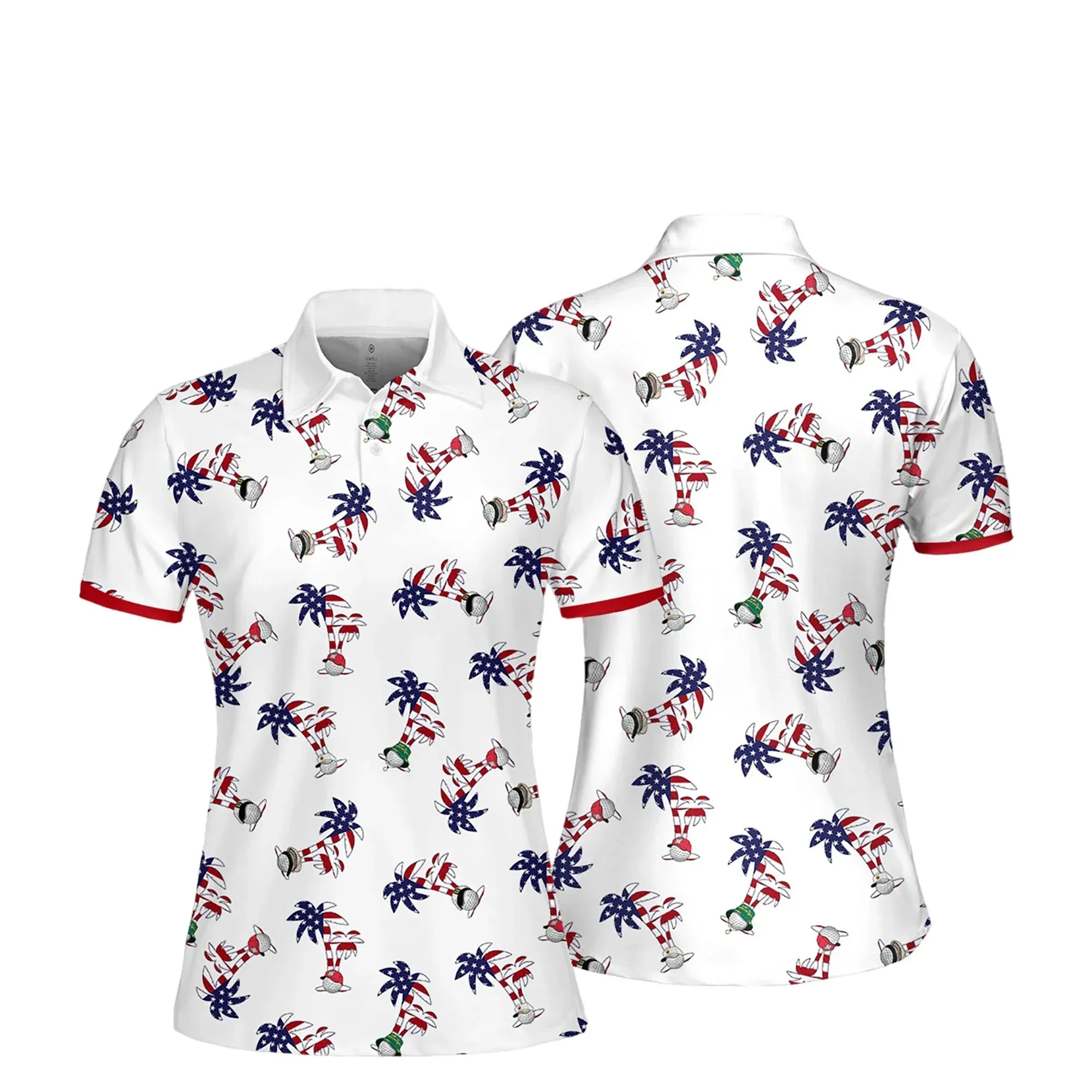 Seamless Palm Trees Golf Balls Women Short Sleeve Polo Shirt, Sleeveless Polo Shirt, Women’s Jersey Polo Shirt