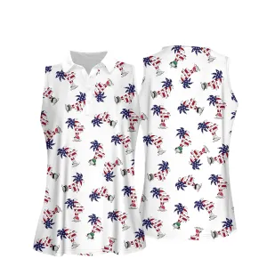 Seamless Palm Trees Golf Balls Women Short Sleeve Polo Shirt, Sleeveless Polo Shirt, Women’s Jersey Polo Shirt