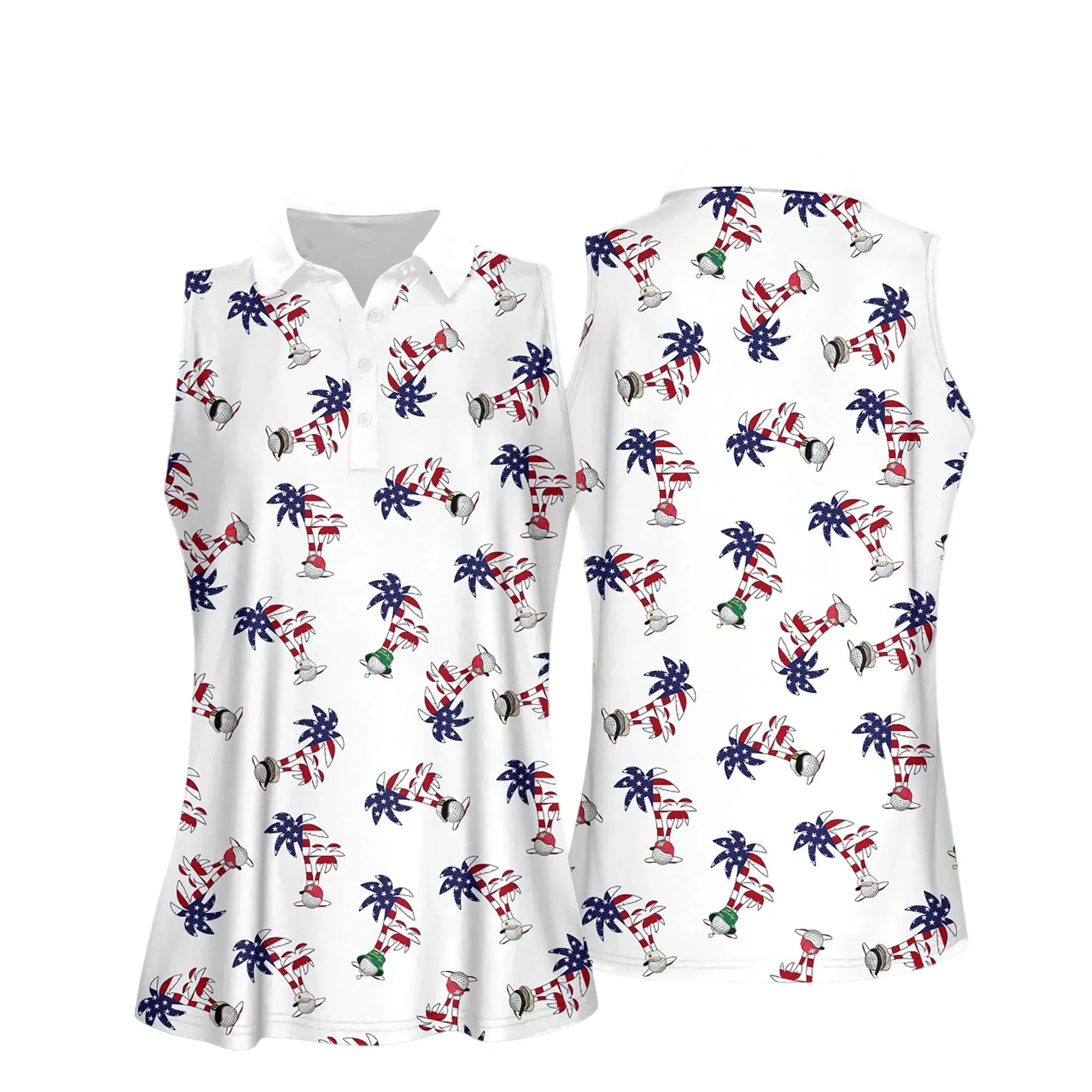 Seamless Palm Trees Golf Balls Women Short Sleeve Polo Shirt, Sleeveless Polo Shirt, Women’s Jersey Polo Shirt