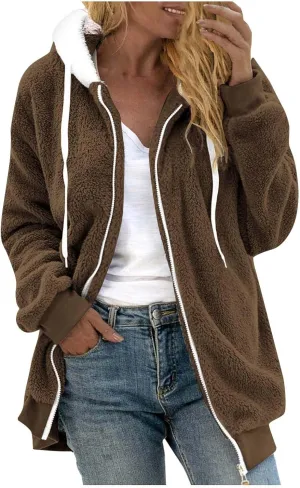 SHAOBGE Women'S Winter Coats Fall Fashion For Women 2023 Fleece Lined Coat Hoodie Fall Jackets For Women