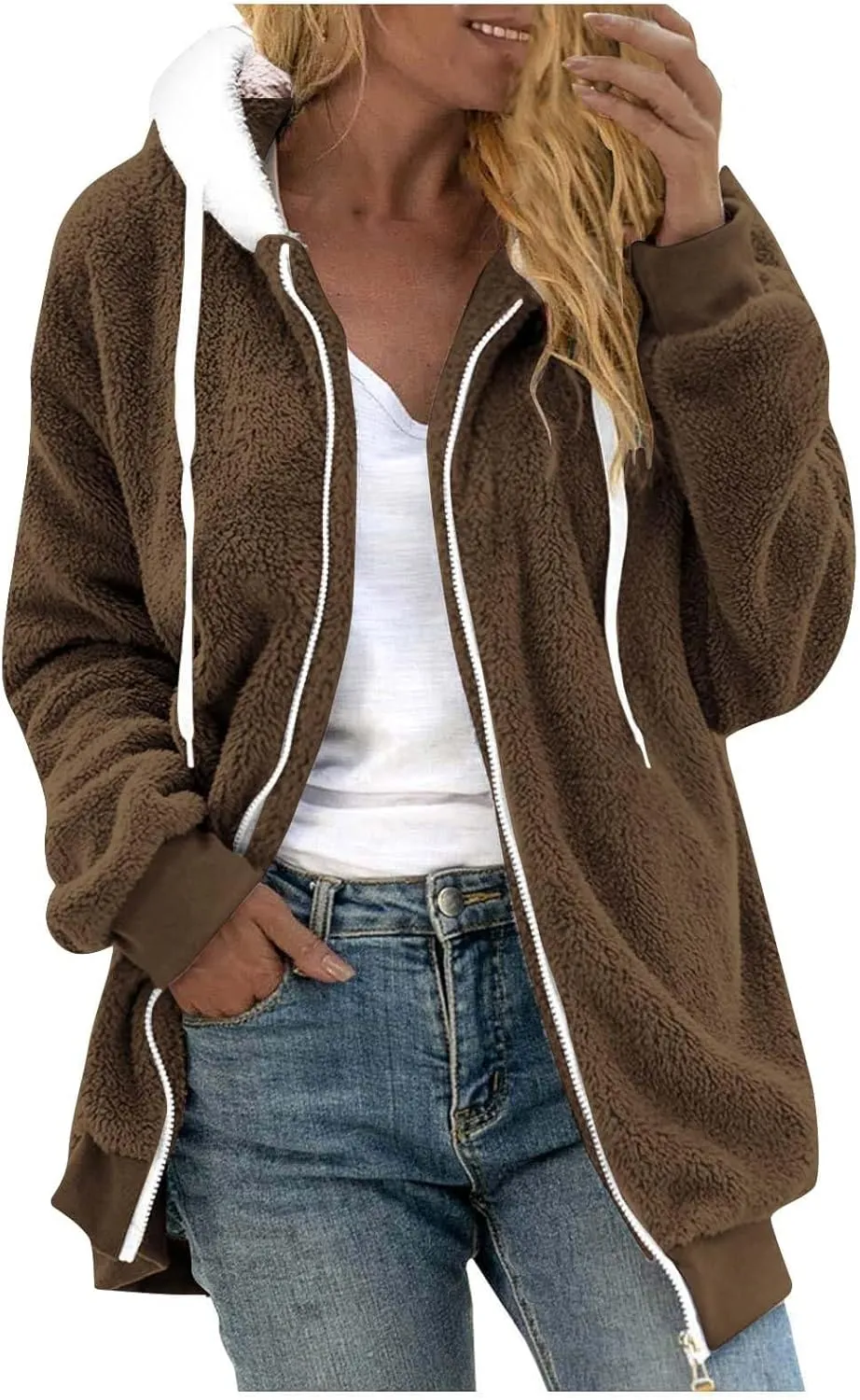 SHAOBGE Women'S Winter Coats Fall Fashion For Women 2023 Fleece Lined Coat Hoodie Fall Jackets For Women