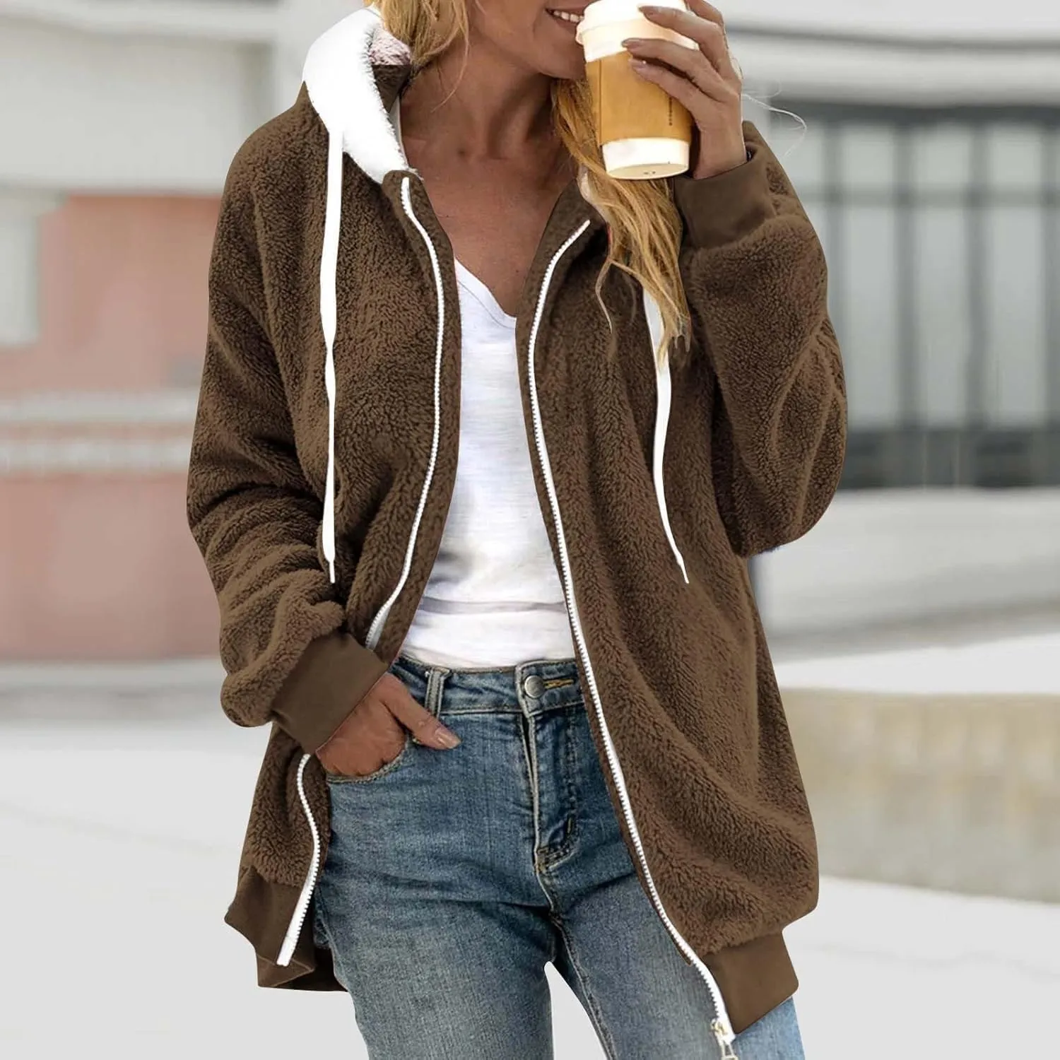 SHAOBGE Women'S Winter Coats Fall Fashion For Women 2023 Fleece Lined Coat Hoodie Fall Jackets For Women