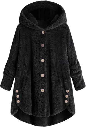 Sherpa Jacket Women Trendy Winter Long Sleeve Fleece Jacket Faux Fur Outerwear Full Button Warming Coats with Pockets