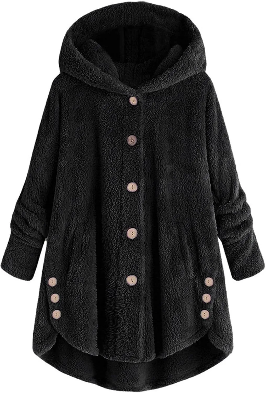 Sherpa Jacket Women Trendy Winter Long Sleeve Fleece Jacket Faux Fur Outerwear Full Button Warming Coats with Pockets