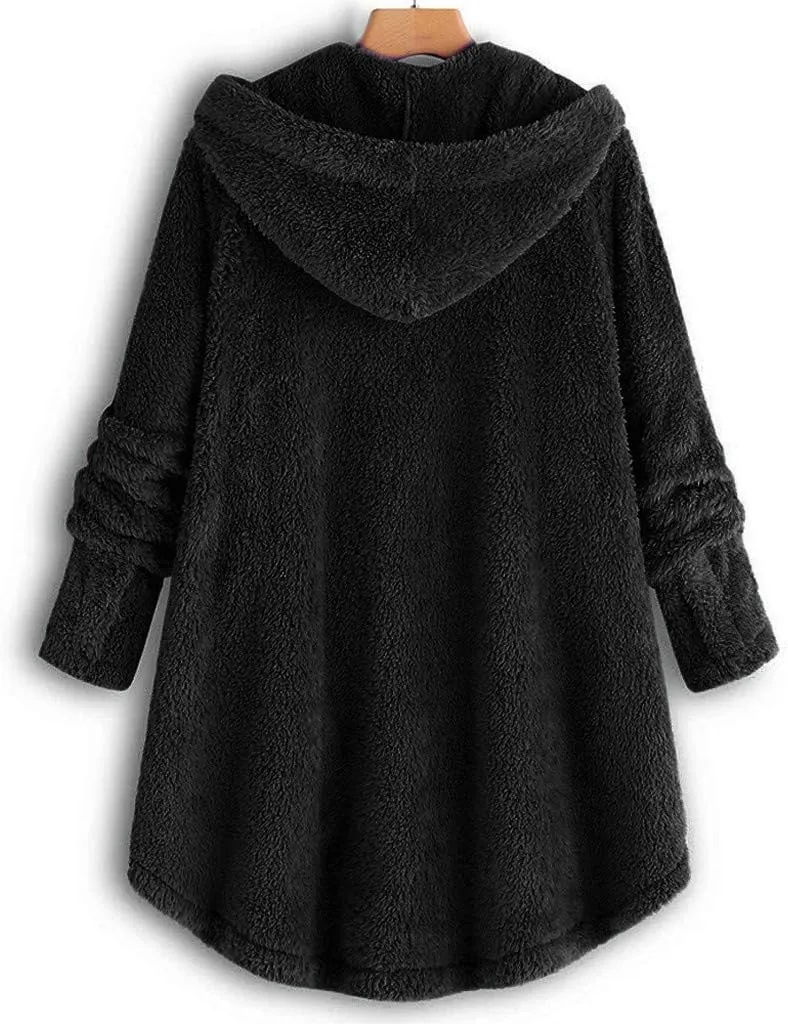 Sherpa Jacket Women Trendy Winter Long Sleeve Fleece Jacket Faux Fur Outerwear Full Button Warming Coats with Pockets