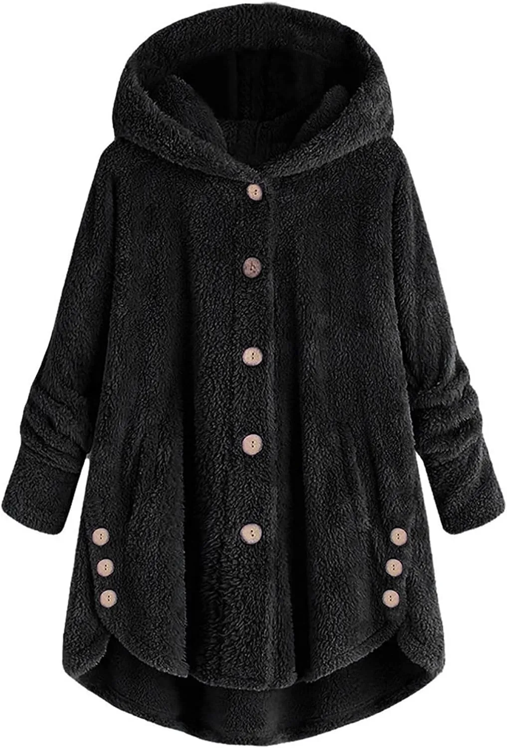 Sherpa Jacket Women Trendy Winter Long Sleeve Fleece Jacket Faux Fur Outerwear Full Button Warming Coats with Pockets