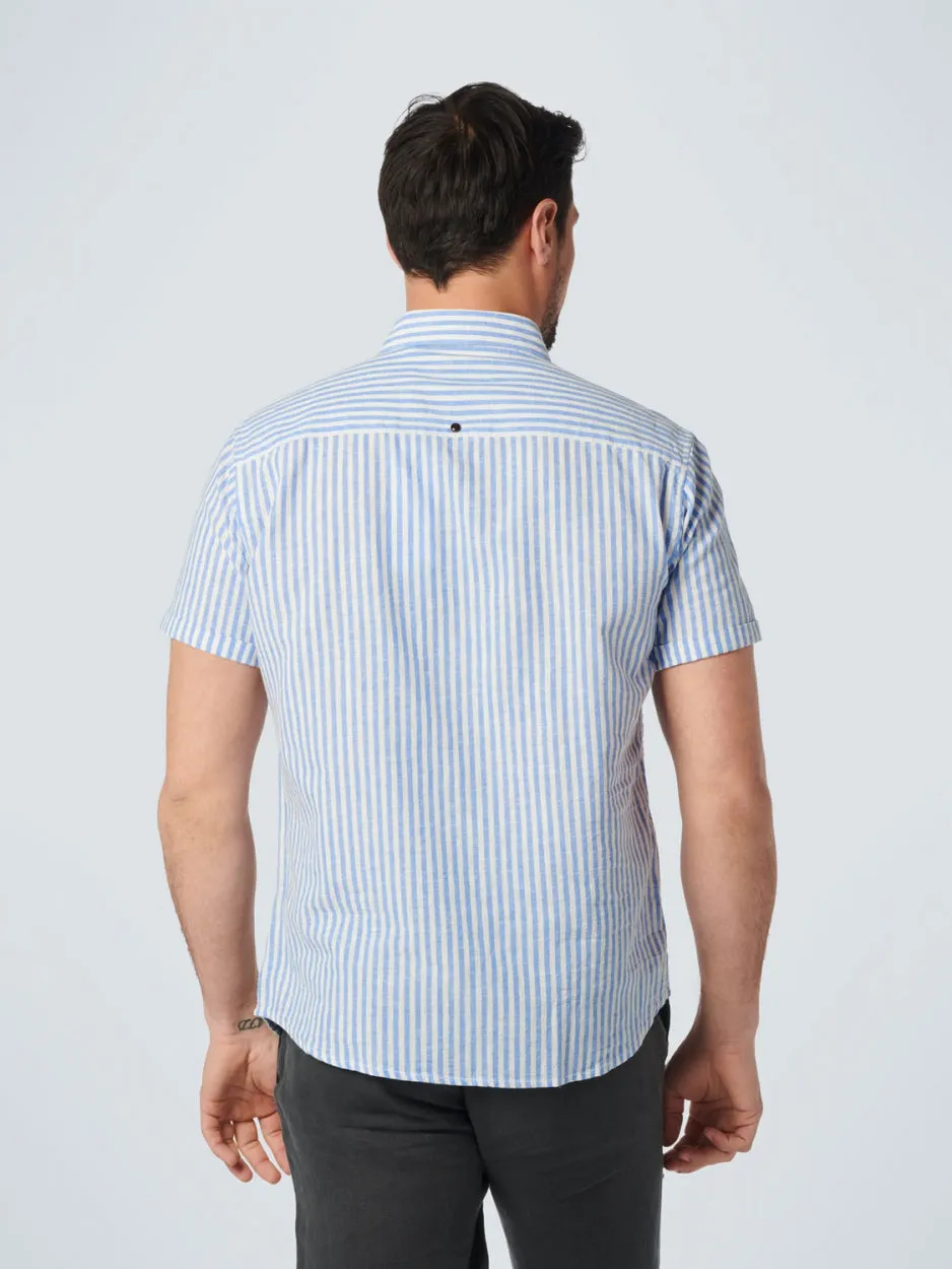 Shirt Short Sleeve 2 Colour Stripe With Linen | Washed Blue