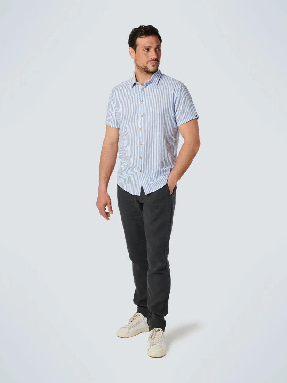 Shirt Short Sleeve 2 Colour Stripe With Linen | Washed Blue